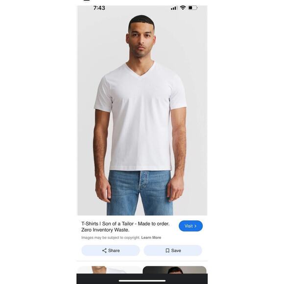 Son of a Taylor & Sons Organic Cotton White V Neck Tee Men's Size L - Picture 1 of 9